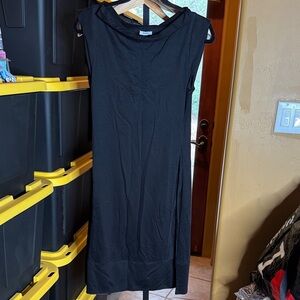 DROZDZIK Black Jersey Knit Boatneck Sleeveless Godet Panel Style Dress Sz Small